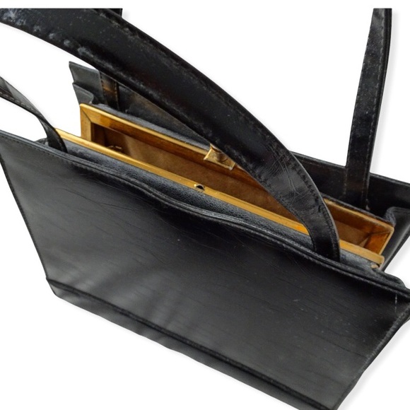 BLACK VINTAGE FAKE LEATHER HANDBAG - Picture 11 of 11